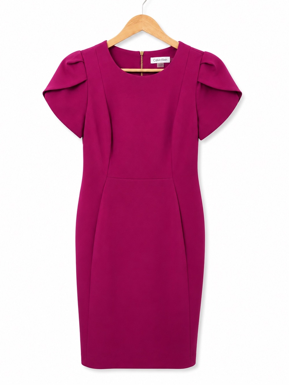 Calvin Klein Magenta Puff Sleeve Sheath Dress Size 4 Career Cocktail Stretch